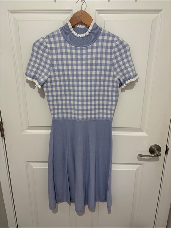1901 Dresses & Skirts - 1901 Light Blue and White Gingham Knit Midi Dress